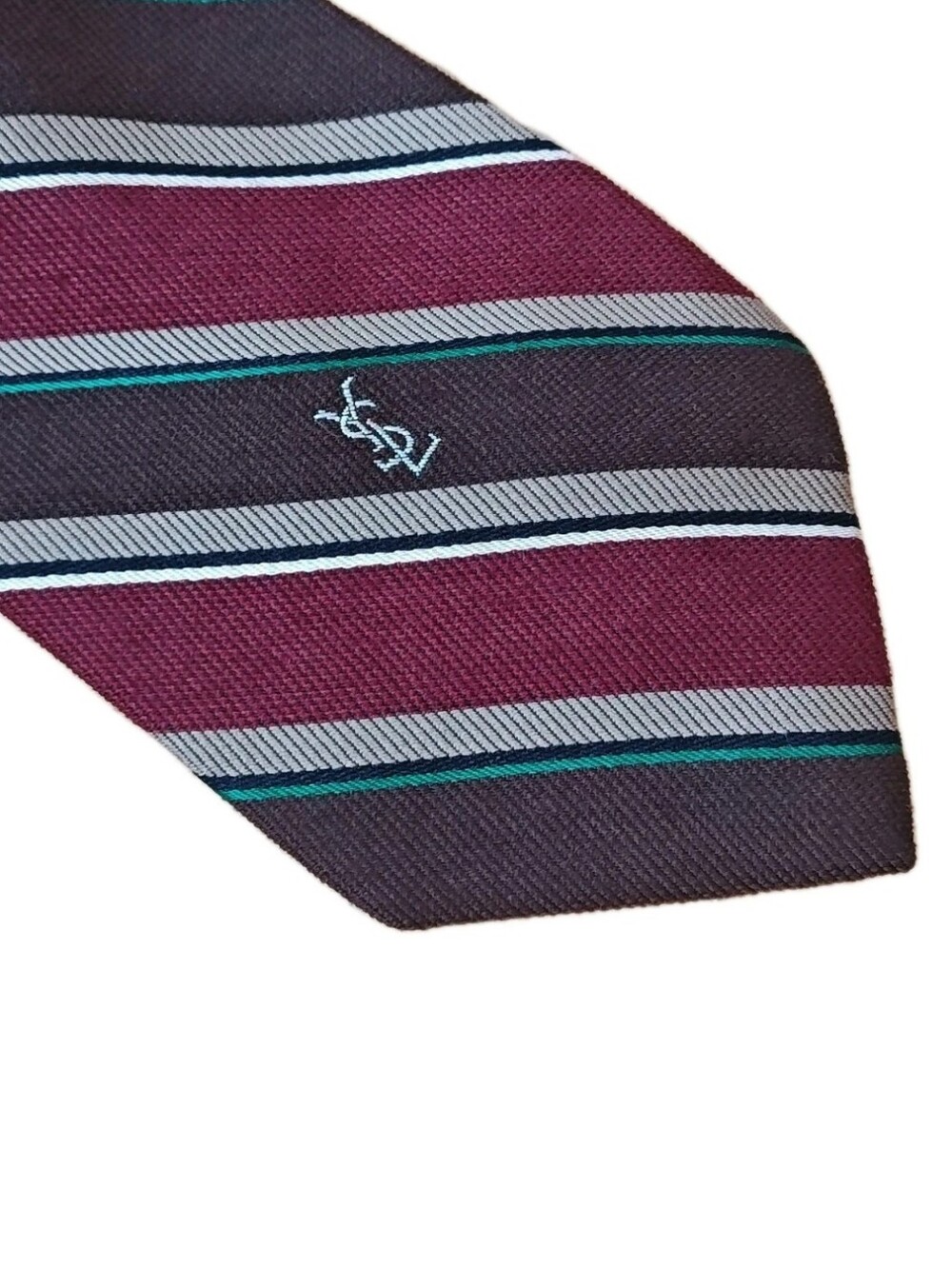 Yves Saint Laurent Devereaux Styles Italian Wool Silk Repp Striped Neck Tie Vtg